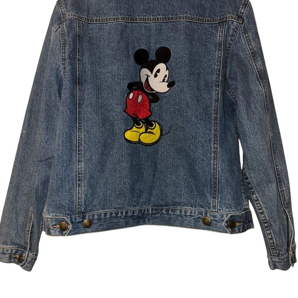 Disney Mickey Mouse Denim Jean Jacket Womens M Blue Embroidered Button Front - Picture 8 of 10